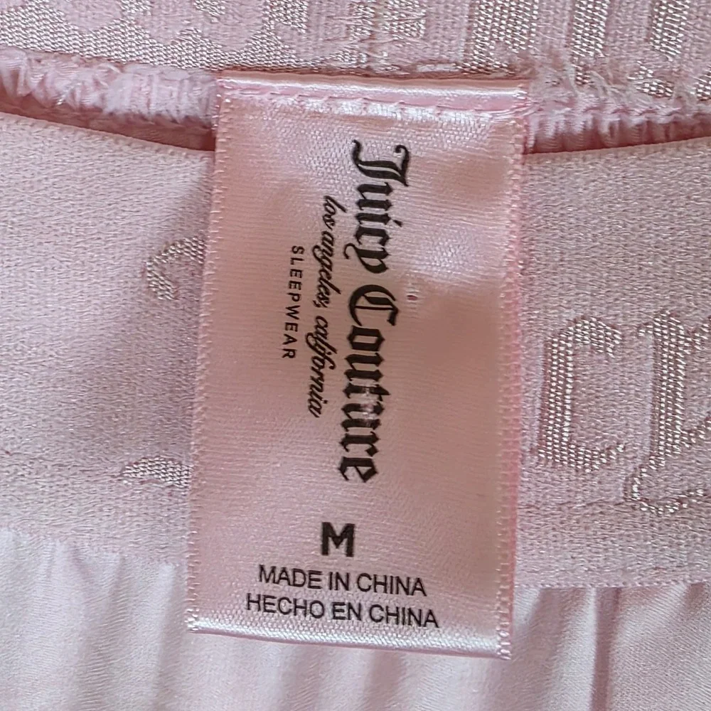 Juicy Couture Pink Satin Sleepwear Pants Rhinestone‎ Logo Wide Leg Size M lounge